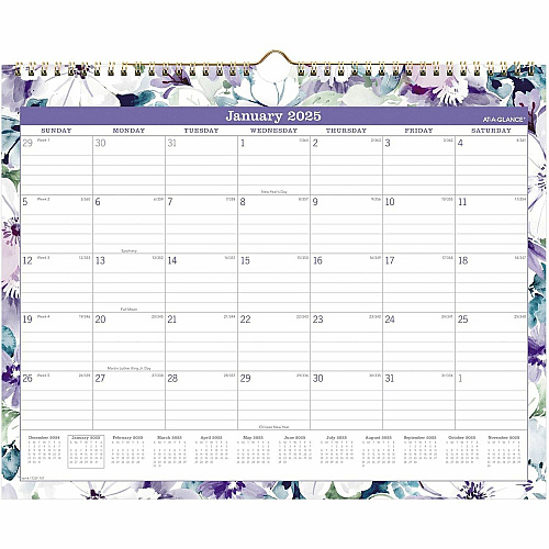 At-A-Glance Badge Monthly Wall Calendar Monthly - 12 Month - January - December - 1 Month Single Page Layout - 15" x 12" Sheet Size - 1.63" x 2" Block - Twin Wire - Wall Mount - MultiFloral Design, Hanging Loop, Sturdy, Event Planning Sheet, Bl (1722F707)