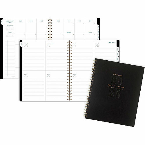 At-A-Glance Signature Lite Weekly Monthly Planner Monthly, Weekly - 12 Month - January 2026 to December 2026 - 1 Week, 1 Month Double Page Layout - 8 1/2" x 11" Sheet Size - Wire Bound - Black - Black Cover - Daily Block, Contact Sheet, Event C (YP905L05)