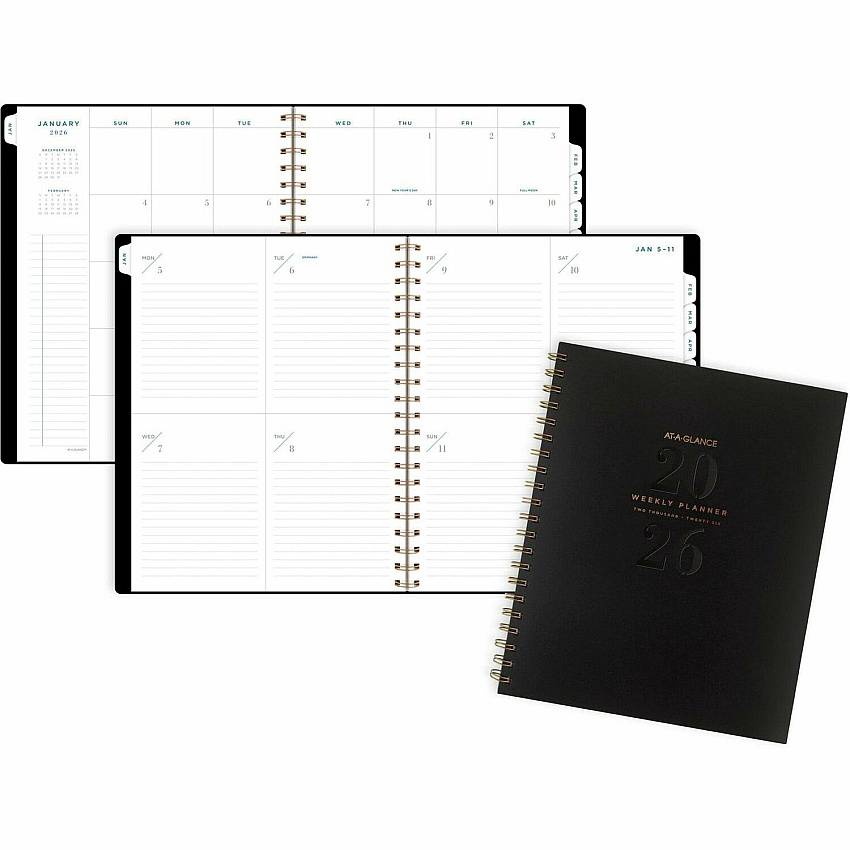 At-A-Glance Signature Lite Weekly Monthly Planner Monthly, Weekly - 12 Month - January 2026 to December 2026 - 1 Week, 1 Month Double Page Layout - 8 1/2" x 11" Sheet Size - Wire Bound - Black - Black Cover - Daily Block, Contact Sheet, Event C (YP905L05)
