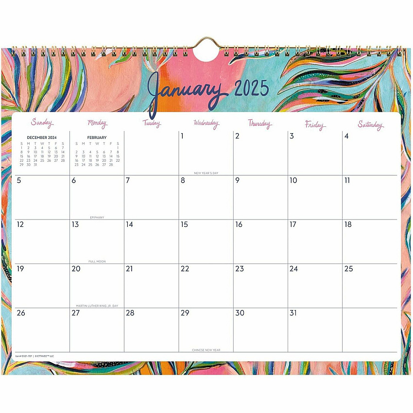 At-A-Glance EttaVee Monthly Wall Calendar Monthly - 12 Month - January to December - 1 Month Single Page Layout - 15" x 12" Sheet Size - 2.18" x 2.81" Block - Twin Wire - Wall Mount - Multi - Monthly Calendar, Unruled Daily Block, Daily Block, R (EV21707)