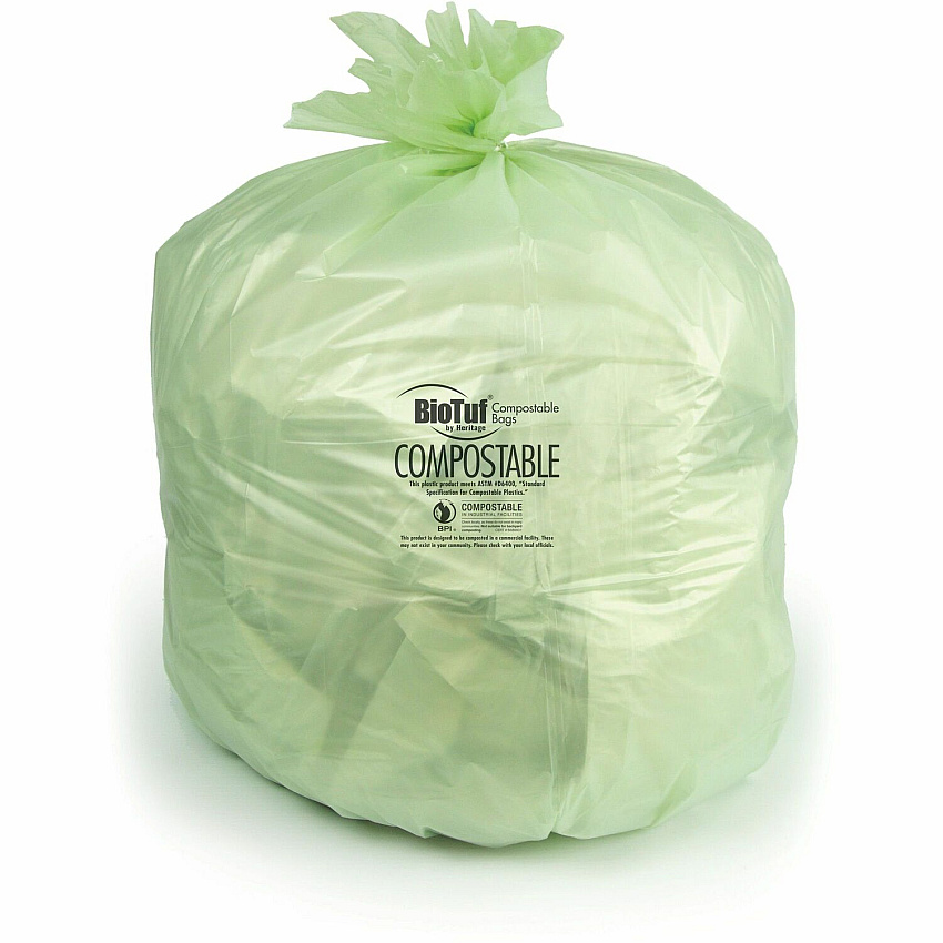Heritage BioTuf Trash Bag 30 gal Capacity - 28" Width x 45" Depth x 1 mil (25 Micron) Thickness - Green - Bioplast - Can, Food Waste, Industrial, Commercial - 125 / Carton (Y5645YER01)
