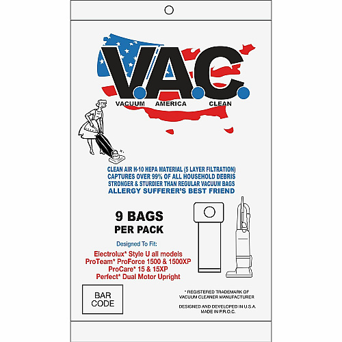 V.A.C. Perfect & Lux Upright Vacuum Bags 100 / Pack - White (VAC34)