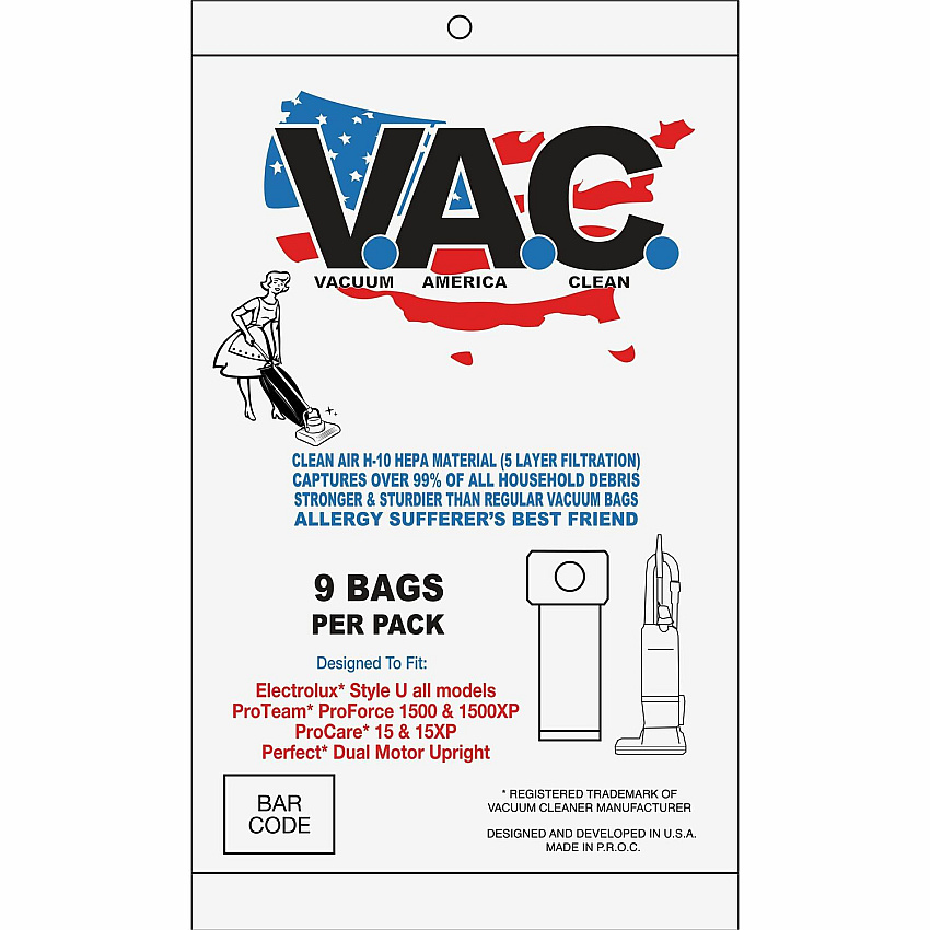 V.A.C. Perfect & Lux Upright Vacuum Bags 100 / Pack - White (VAC34)