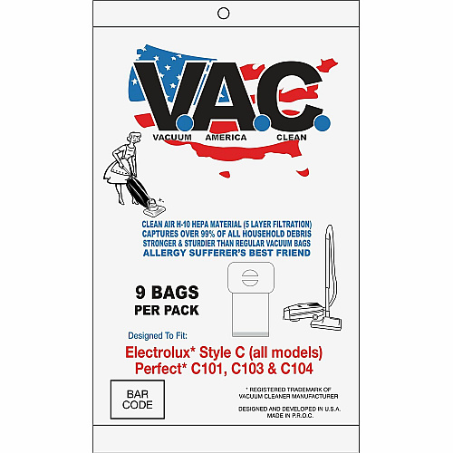V.A.C. Perfect C101/C103 & Electrolux Vacuum Bags 100 / Pack - White (VAC33)