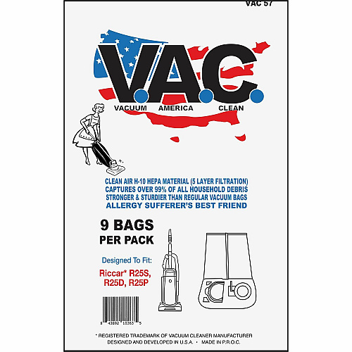 V.A.C. Riccar 25 Series Vacuum Bags 9/Pack - 5 / Bundle - White (VAC57)