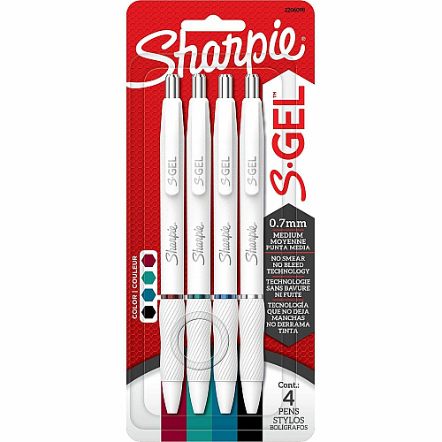 Sharpie S-Gel, White Fashion Barrel, Medium Point (0.7mm) 0.7 mm Medium, Bold Pen Point - Update Classic Ink - Gel-based - White Plastic Barrel - 4 / Pack (2206098)