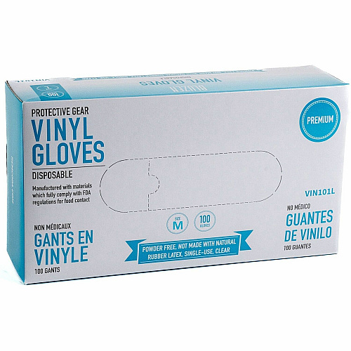 Remcoda Powder-Free Vinyl Gloves 3 mil Thickness - Medium Size - For Right/Left Hand - Vinyl - Clear - Comfortable, Latex-free - 100 / Box (VIN101M)