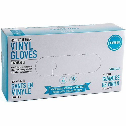 Remcoda Powder-Free Vinyl Gloves 3 mil Thickness - X-Large Size - For Right/Left Hand - Vinyl - Clear - Comfortable, Latex-free - 100 / Box (VIN101XL)