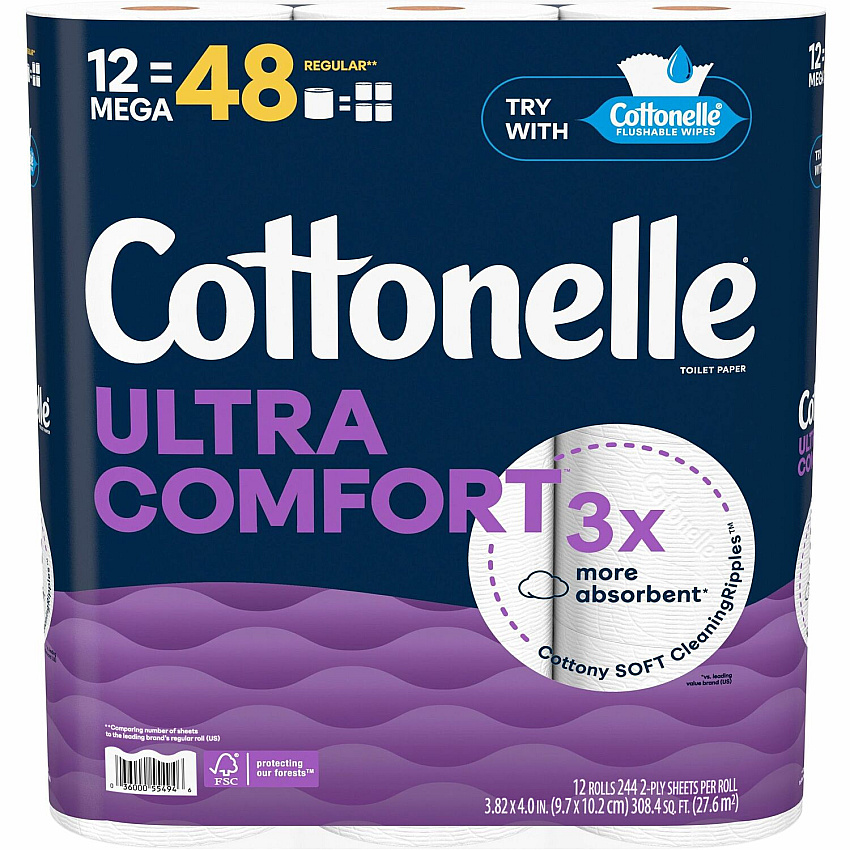 Kimberly-Clark Professional&reg; Ultra Comfort Toilet Paper 2 Ply, White, Paper, Fiber, 12 Rolls/Pack (55494)