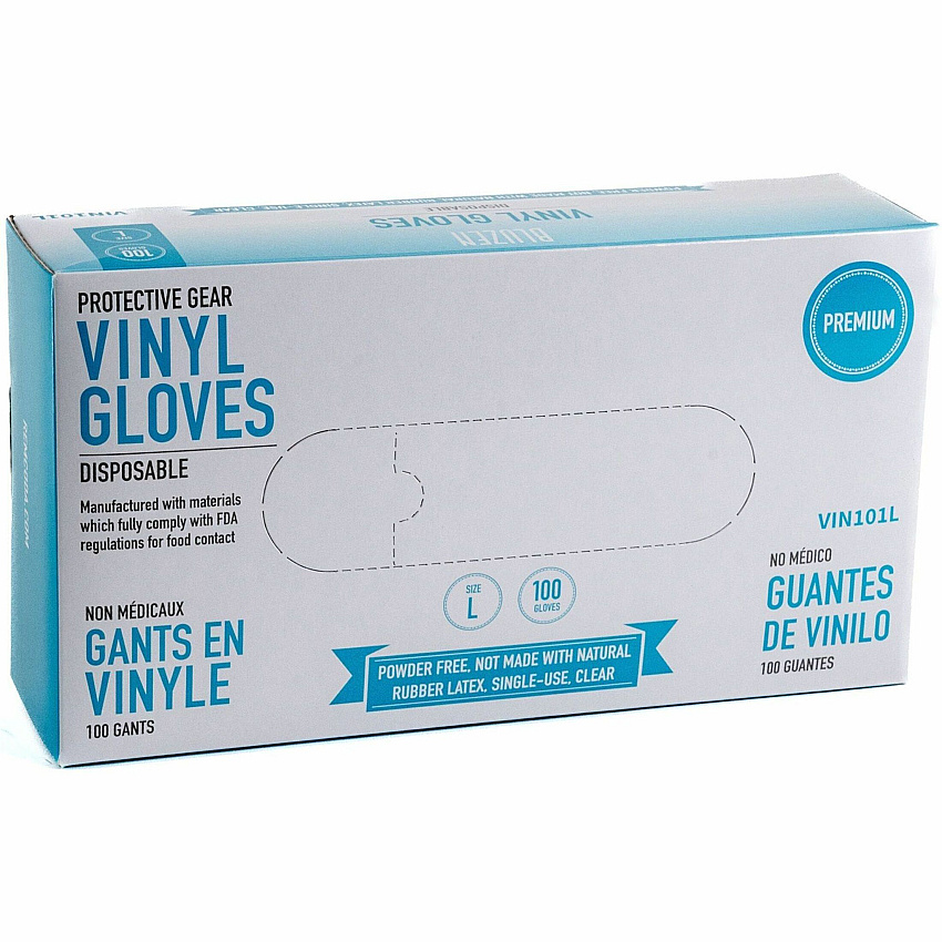 Remcoda Powder-Free Vinyl Gloves 3 mil Thickness - Large Size - For Right/Left Hand - Vinyl - Clear - Comfortable, Latex-free - 100 / Box (VIN101L)