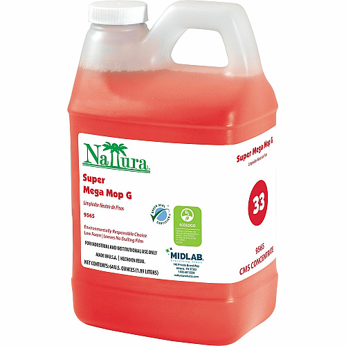 Nattura Super Mega Mop G For Floor, Hard Surface - Concentrate - Liquid - 64 fl oz (2 quart) - 7.5 to 8 pH - Tangy Fruit Scent - Rinse-free - Red - 4 / Carton (95650065T)