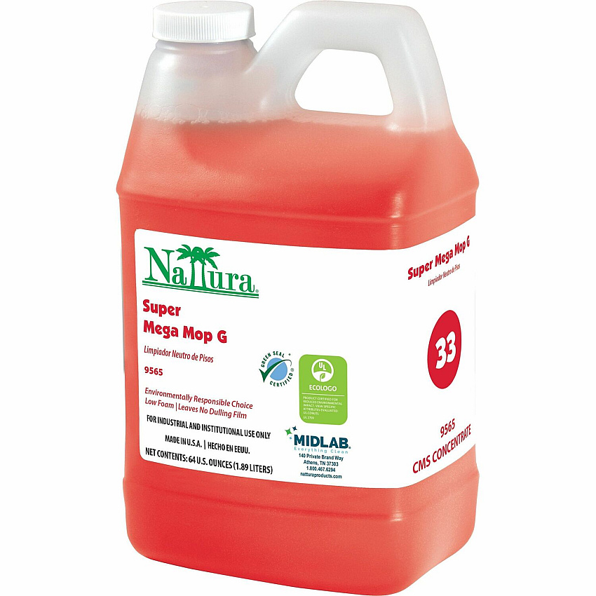 Nattura Super Mega Mop G For Floor, Hard Surface - Concentrate - Liquid - 64 fl oz (2 quart) - 7.5 to 8 pH - Tangy Fruit Scent - Rinse-free - Red - 4 / Carton (95650065T)