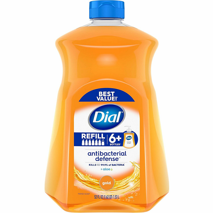 Dial Antibacterial Defense Liquid Hand Soap Fresh Scent - 1.63 quart - Pump Dispenser - Bacteria Remover - Hand, Skin - Antibacterial - Gold - Recycled - Cruelty-free, Paraben-free, Phthalate-free, Silicone-free, pH Balanced, Sulfate-free - 1 Each (17014)