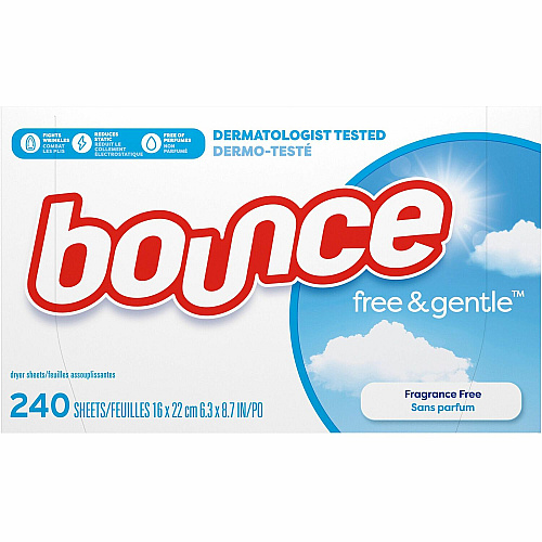 Bounce Free & Gentle Dryer Sheets For Clothes, Fabric - Sheet - 9" Length x 6.40" Width - Dye-free, Scent-free, Hypoallergenic, Fragrance-free, Soft - White - 240/Box - 4 / Carton (55312CT)