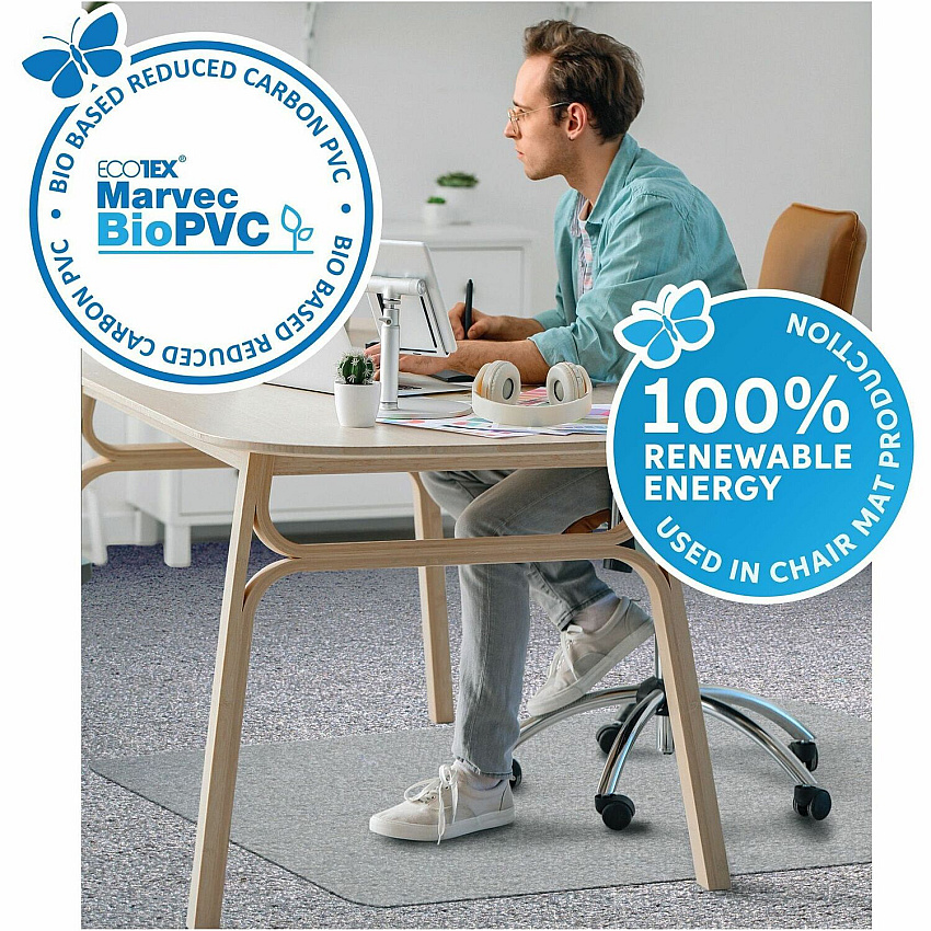 Ecotex Marvec BioPVC Chairmat Carpet - 48" Length x 36" Width - Polyvinyl Chloride (PVC) - Clear - 1 Each (NCCMFLFG0002)