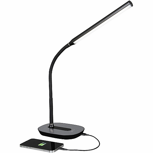 OttLite Strive LED Desk Lamp LED Bulb - Flexible Neck, ClearSun LED, Touch-activated, Adjustable Brightness, USB Charging, Adjustable Height - Desk Mountable - Black - for Tablet, Smartphone, Smart Watch, Headphone - 1 Each (CSN30G5W)