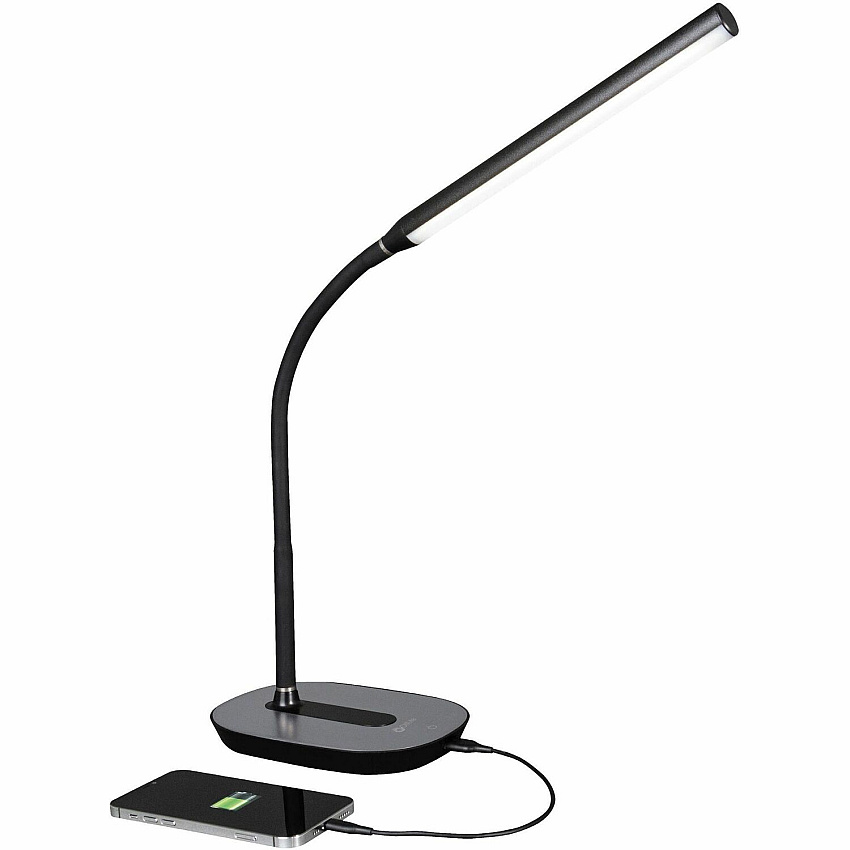 OttLite Strive LED Desk Lamp LED Bulb - Flexible Neck, ClearSun LED, Touch-activated, Adjustable Brightness, USB Charging, Adjustable Height - Desk Mountable - Black - for Tablet, Smartphone, Smart Watch, Headphone - 1 Each (CSN30G5W)