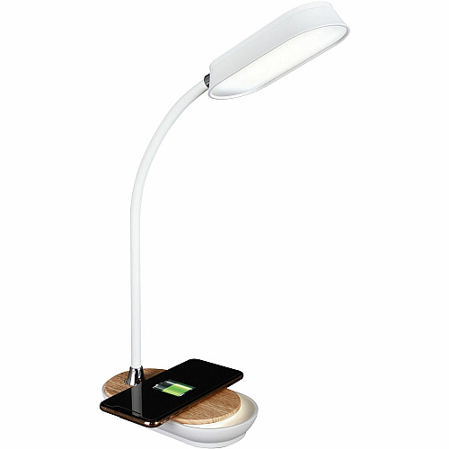 OttLite Inspire LED Desk Lamp LED Bulb - Qi Wireless Charging, ClearSun LED, Glare-free Light, Touch Sensitive Control Panel, Flexible Neck, Adjustable Brightness, Adjustable Height - Desk Mountable - White - for Office, Dorm Room - 1 Each (CS3QN4WW)