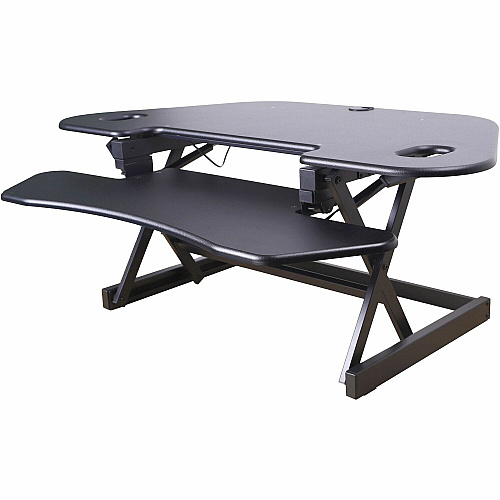 Rocelco CADR-46 Corner Sit-to-Stand Desk Riser 40 lb Load Capacity - 23.20" Height x 45.50" Width - Desk - Black - For Monitor, Notebook, Keyboard - Extendable, Ergonomic, Keyboard Tray, Handle, Grommet, Cable Management, Built-in USB Port, El (RCADRB46A)