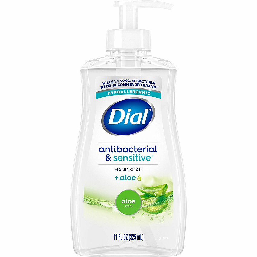Dial Sensitive Skin Antibacterial Soap For Dry Skin - 11 fl oz - Pump Dispenser - Bacteria Remover - Hand, Commercial, Professional - Moisturizing - Antibacterial - Green - Recycled - Dye-free - 12 / Carton (20946CT)