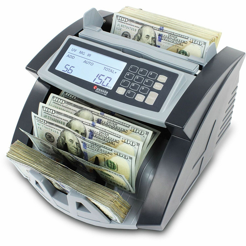Cassida 5520 UV/MG Currency Counter 250 Bill Capacity - Counts @ 1300 bills/min - Gray (5520UVMG)