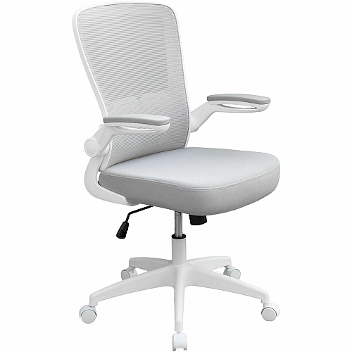 Boss Flip Arm Mesh Back Task Chair Gray Seat Color - Foam, Fabric Seat Material - Mesh Back Material - White Frame Color - 5-star Base - Gray - Armrest - 1 Each (6366WTGY)