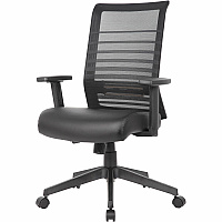 Boss Horizontal Mesh Back Task Chair Vinyl Seat Material - Mesh Back Material - 5-star Base - Black - Armrest - 1 Each (6566AMBK)