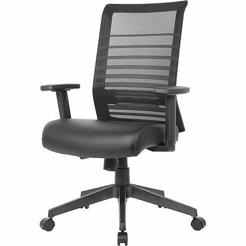 Boss Horizontal Mesh Back Task Chair Vinyl Seat Material - Mesh Back Material - 5-star Base - Black - Armrest - 1 Each (6566AMBK)