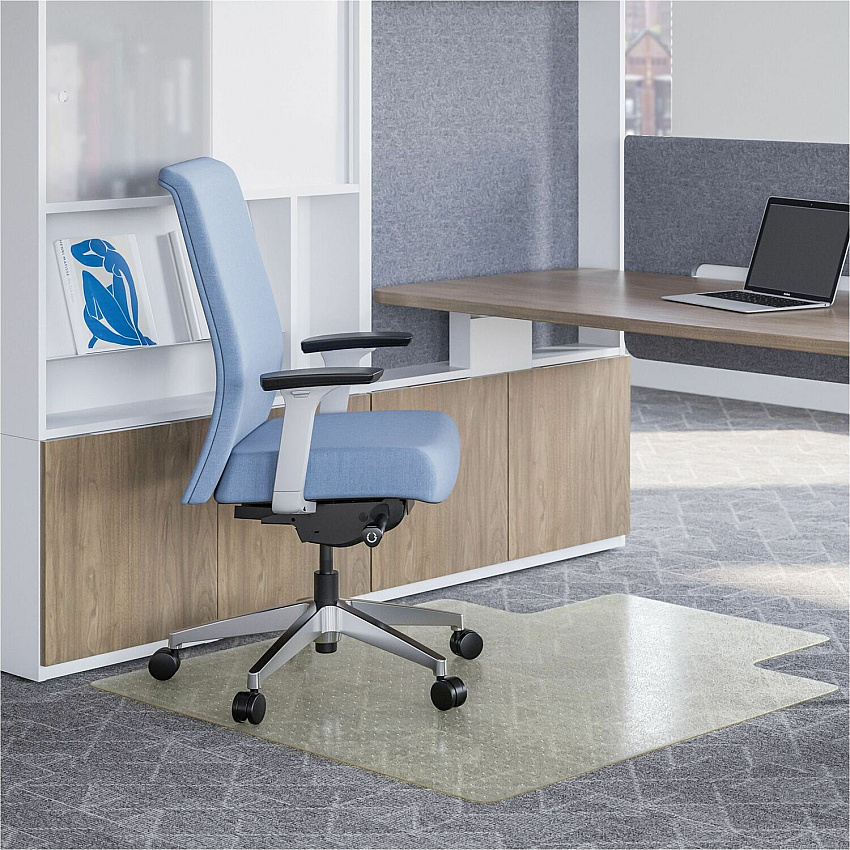 Deflecto OceanMat Chairmat Commercial, Low Pile, Chair, Carpeted Floor - 53" Width x 45" Depth - Lipped - Plastic, Polyethylene Terephthalate (PET) - Clear - 1 / Each (CM1K232OCB)
