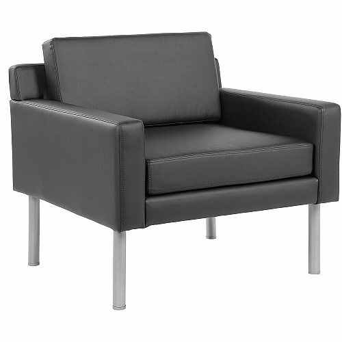 Boss Antimicrobial Vinyl Lounge Chair Four-legged Base - Black - Steel, Plastic, Vinyl, Poly Linen - Armrest - 1 Each (8001BK)