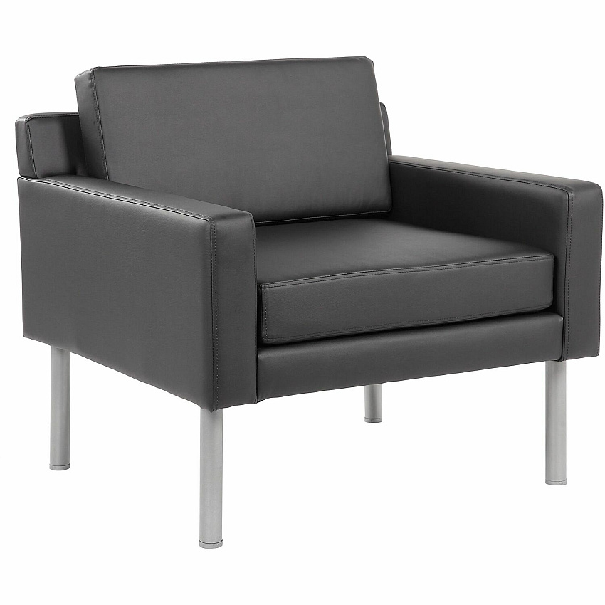 Boss Antimicrobial Vinyl Lounge Chair Four-legged Base - Black - Steel, Plastic, Vinyl, Poly Linen - Armrest - 1 Each (8001BK)
