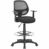 Boss Commercial-Grade Mesh Back Stool High Density Foam (HDF), Fabric Seat Material - Mesh Back Material - 5-star Base - Black - Chrome - Armrest - 1 Each (16606)