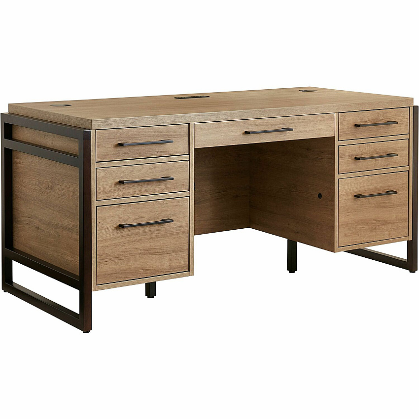 Martin Mason Concrete Laminate Unit 31" Height x 66" Width x 30" Depth - Total Drawer(s): 7 - Double Pedestal - Material: Thermofused Laminate (TFL) - Finish: Monarca Natural, Wood - Center Drawer, Storage Drawer, Cable Management, Grommet, Hea (IMMN680M)