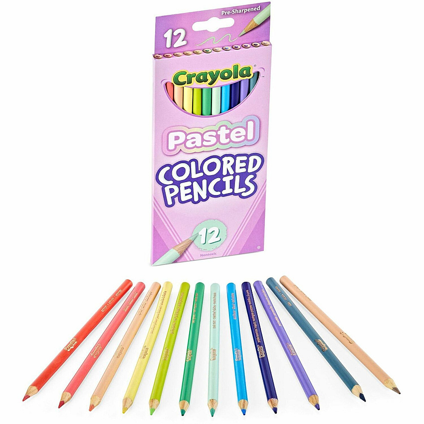 Crayola Presharpened Colored Pencils 3.3 mm Salmon, Apricot, Spring Green, Sea Green, Periwinkle, Sand, Unmellow Yellow, Cool Mint, Cornflower, Purple Mountains Majesty, Slate Lead - 12 Each (682030)
