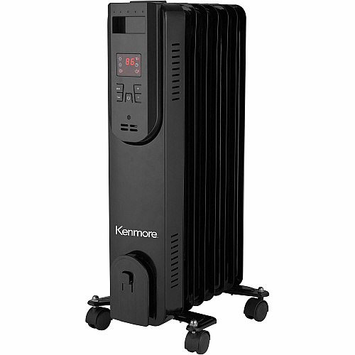 ESM 24" Oil-Filled Radiator Space Heater Oil Filled - 1500 W - Timer - Office, Room, Kitchen - Black (KM65019BK)