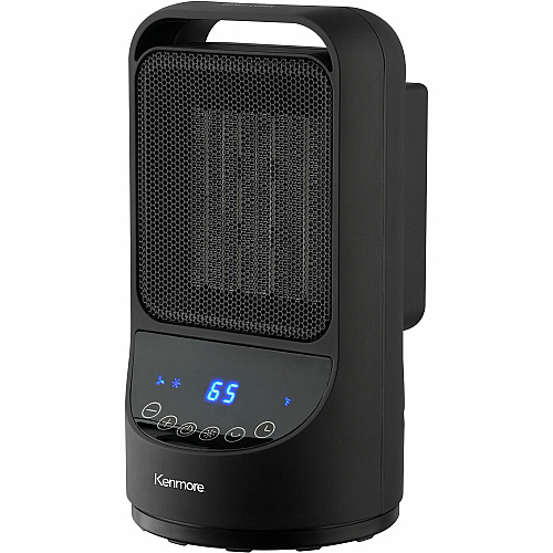 ESM 11-1/2" Portable Ceramic Heater Ceramic - 3 x Heat Settings - Timer - Remote Control - Oscillation - Office, Room, Dorm - Portable - Black (KM65015BK)