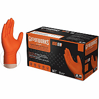 GloveWorks by AMMEX Gloveworks Industrial Orange Raised Diamond Texture Nitrile Disposable Gloves 8 mil Thickness x 9.50
