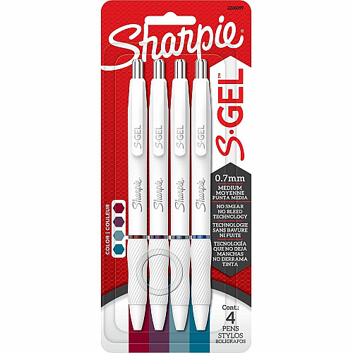 Sharpie S-Gel Pens 0.7 mm Medium Pen Point - Retractable - Bold Jewel Ink - Gel-based - Pearl White Plastic Barrel - 4 / Pack (2206099)