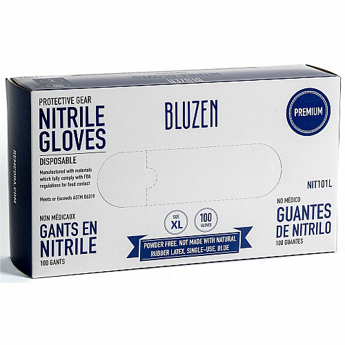 BLUZEN Disposable Nitrile Gloves 3 mil Thickness - X-Large Size - Nitrile - Blue - Durable, Comfortable - 100/Box - 10 / Carton (NIT101XLCT)
