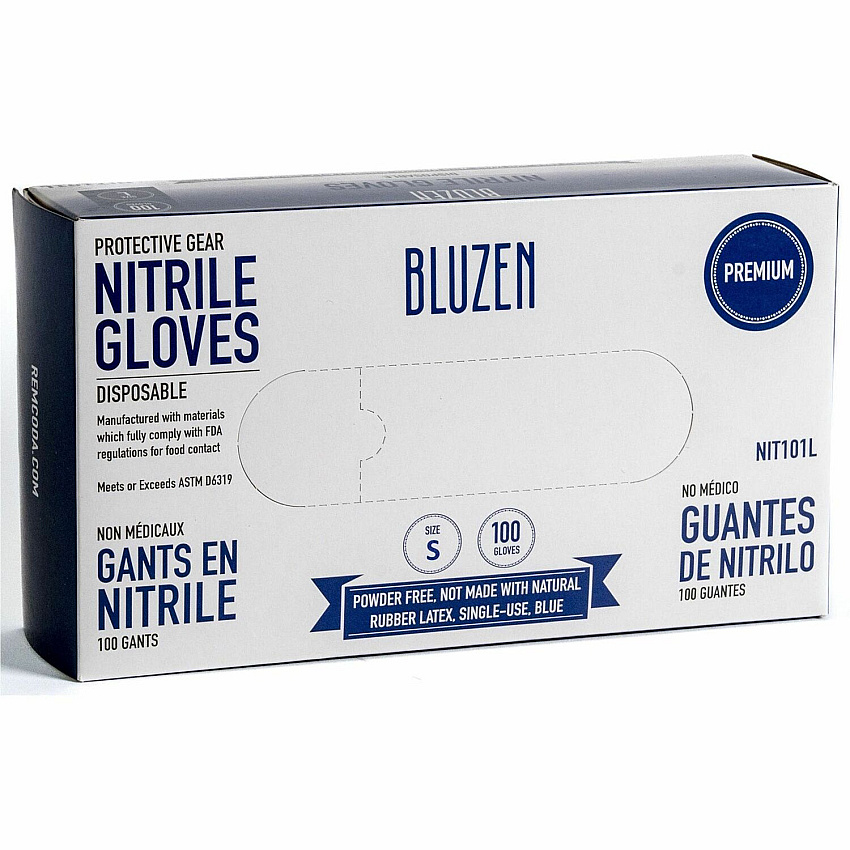 BLUZEN Disposable Nitrile Gloves 3 mil Thickness - Small Size - Nitrile - Blue - Durable, Comfortable - 100/Box - 10 / Carton (NIT101SCT)