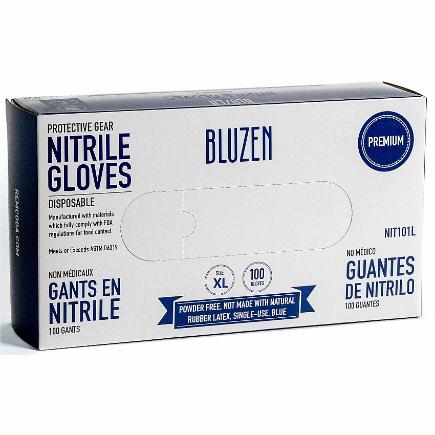 BLUZEN Extra-Strength Nitrile Gloves 4 mil Thickness - Chemical Protection - X-Large Size - For Right/Left Hand - Nitrile - Blue - Durable, Comfortable, Extra Strength, Snug Fit, Chemical Resistant - 100/Box - 10 / Carton (NIT103XLCT)