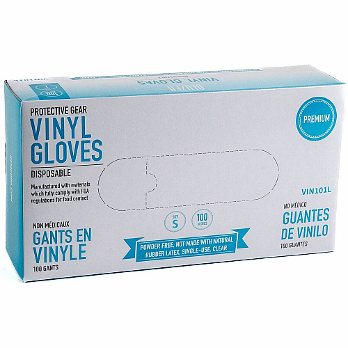 BLUZEN Powder-Free Vinyl Gloves 4 mil Thickness - Small Size - Vinyl - Clear - Comfortable - 100/Box - 10 / Carton (VIN101SCT)