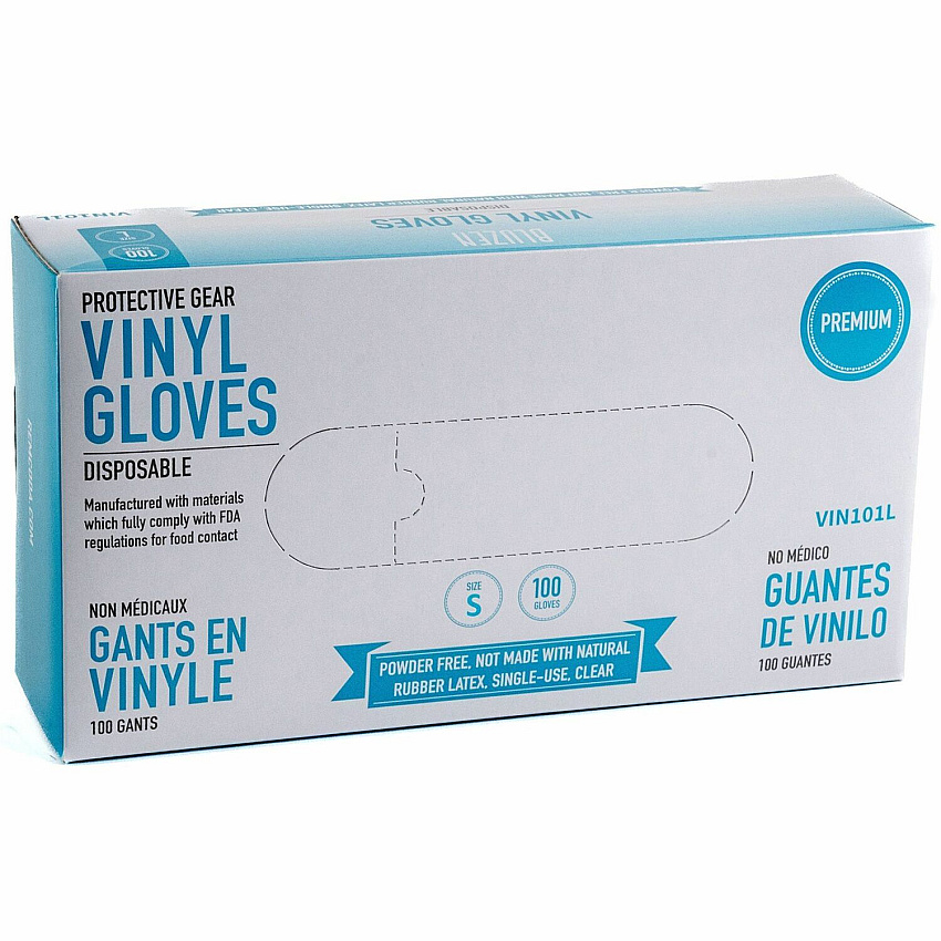 BLUZEN Powder-Free Vinyl Gloves 4 mil Thickness - Small Size - Vinyl - Clear - Comfortable - 100/Box - 10 / Carton (VIN101SCT)