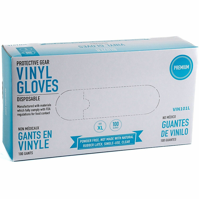 BLUZEN Powder-Free Vinyl Gloves 4 mil Thickness - X-Large Size - Vinyl - Clear - Comfortable - 100/Box - 10 / Carton (VIN101XLCT)