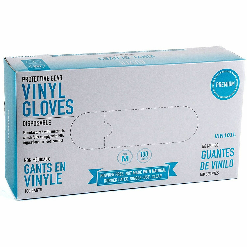 BLUZEN Powder-Free Vinyl Gloves 4 mil Thickness - Medium Size - Vinyl - Clear - Comfortable - 100/Box - 10 / Carton (VIN101MCT)