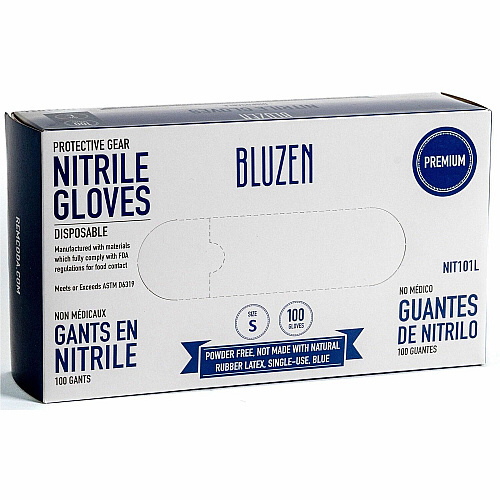 BLUZEN Extra-Strength Nitrile Gloves 4 mil Thickness - Chemical Protection - Small Size - For Right/Left Hand - Nitrile - Blue - Durable, Comfortable, Extra Strength, Snug Fit, Chemical Resistant - 100/Box - 10 / Carton (NIT103SCT)