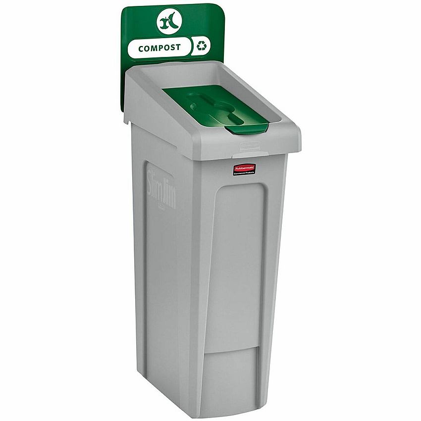 Rubbermaid Commercial Slim Jim Recycling Station 1-Stream Compost, 23 Gal 23 gal Capacity - For Commercial - Durable, Recyclable - 40.2" Height x 12" Width x 15.2" Depth - Resin - Gray, Green - 1 Each (2185051)