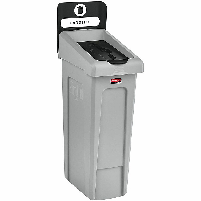 Rubbermaid Commercial Slim Jim Recycling Station 1-Stream Landfill, 23 Gal 23 gal Capacity - For Commercial - Durable, Recyclable - 40.2" Height x 12" Width x 15.2" Depth - Resin - Gray, Black - 1 Each (2185053)