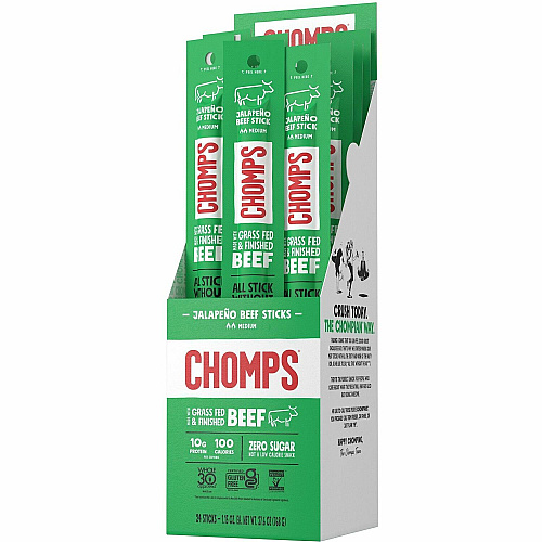 CHOMPS Chomplings Snack Sticks Gluten-free, No MSG, Preservative-free, Dairy-free, Low Sodium, Low Fat - Jalapeno, Beef - 1.15 oz - 24 / Pack (CJ24)