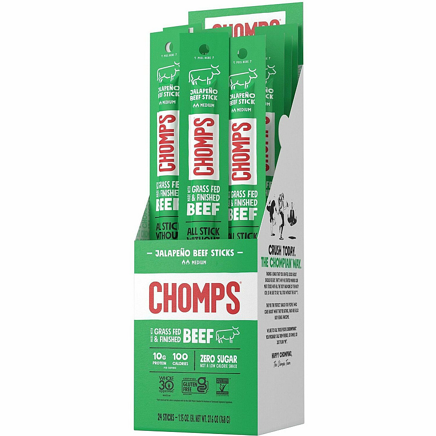 CHOMPS Chomplings Snack Sticks Gluten-free, No MSG, Preservative-free, Dairy-free, Low Sodium, Low Fat - Jalapeno, Beef - 1.15 oz - 24 / Pack (CJ24)